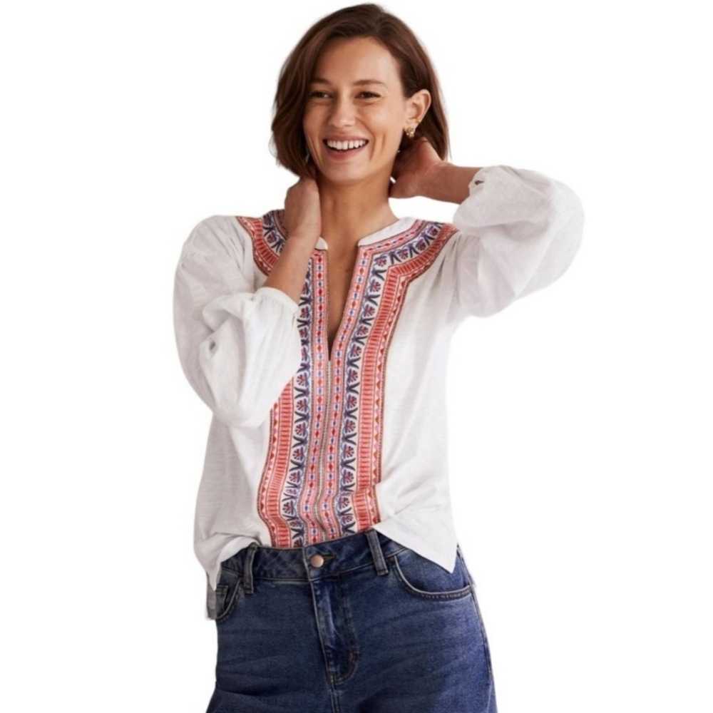 Boden | Embroidered V-Parth Boho Top Blouse - Picture 15 of 16